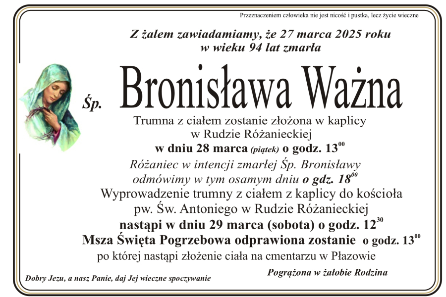 Zmarła Bronisława Ważna [94 lata]